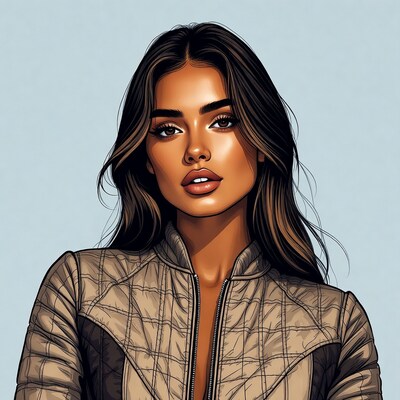Beautiful woman in quilted jacket illustration