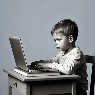 Boy typing on laptop at desk