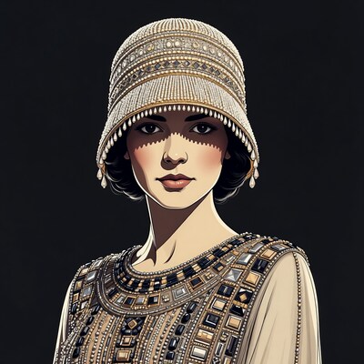 Woman in beaded cloche hat