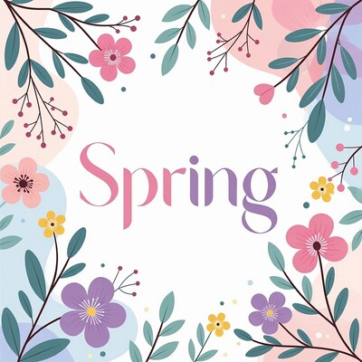 Spring Text Floral Frame Illustration