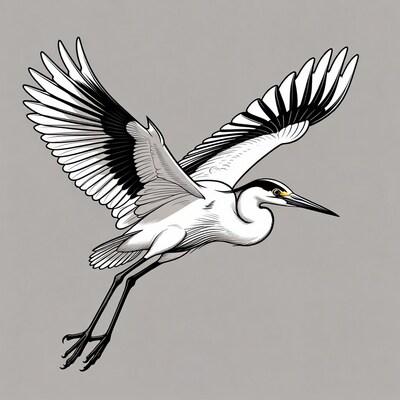 Flying Great Egret Illustration