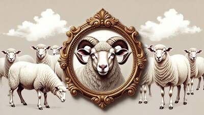 Ram in Gold Frame with Sheep