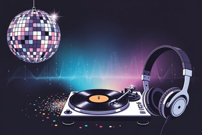 Disco Ball Turntable Headphones Illustration