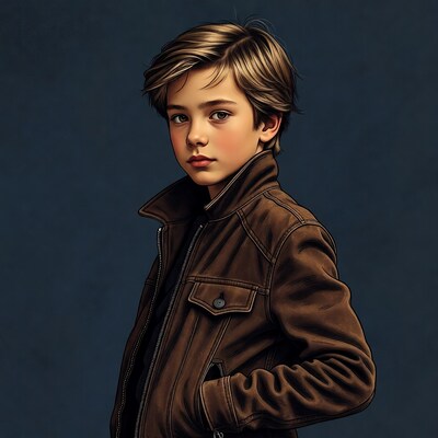 Boy in brown leather jacket illustration
