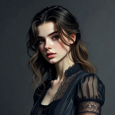 Woman in black lace dress portrait