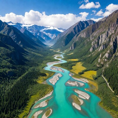 Turquoise River in Mountain Valley