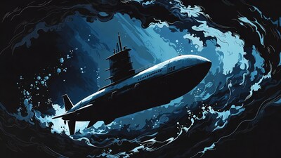 Submarine in deep ocean waves