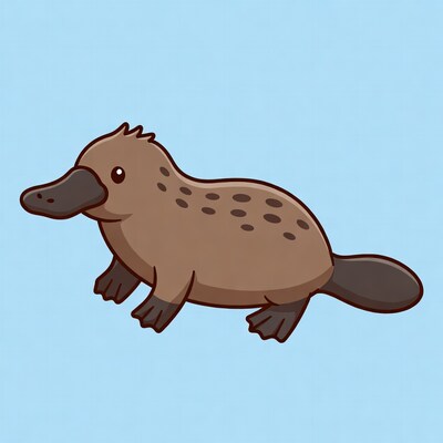Cute cartoon platypus on blue background