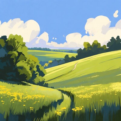 Yellow flower field with path