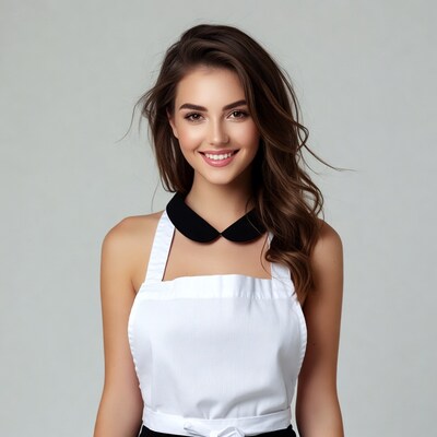 Smiling woman in white apron