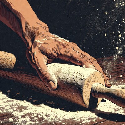 Man rolling dough with rolling pin