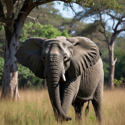 African elephant walking in savanna grass