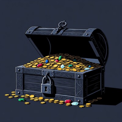 Open treasure chest with gold coins