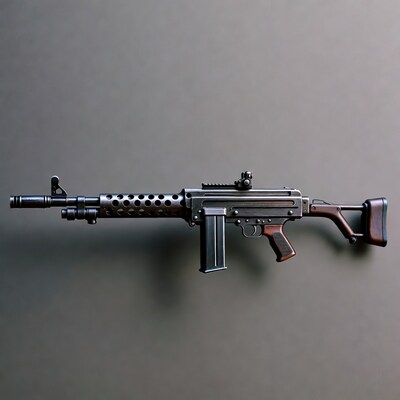 Black Assault Rifle on Gray Background