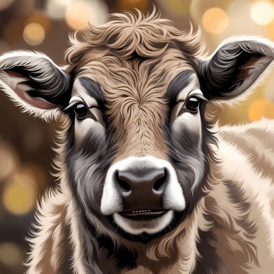Close-up of fluffy brown cow face
