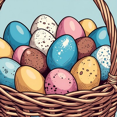 Colorful Easter Eggs in Wicker Basket