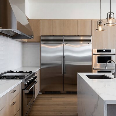 Modern kitchen with oak cabinets