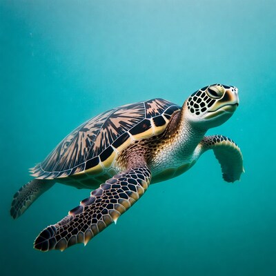 Green sea turtle swimming underwater