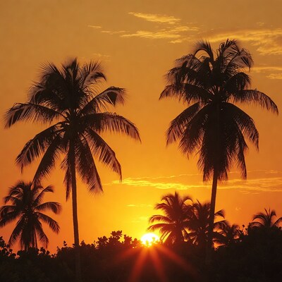 Palm Trees Silhouette at Sunset