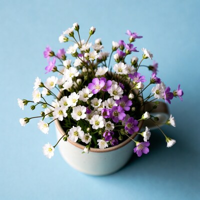 White and Purple Flowers in Cup