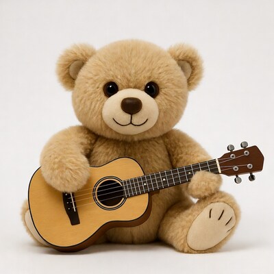 Teddy bear playing ukulele
