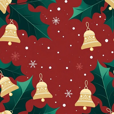 Christmas Holly Bells Snowflakes Pattern