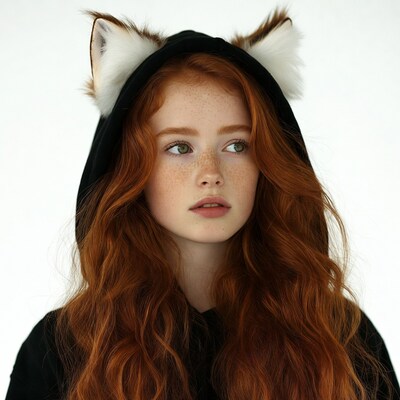 Redhead girl with fox ears hoodie