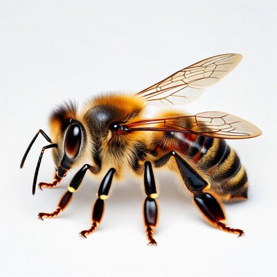 Honey Bee on White Background