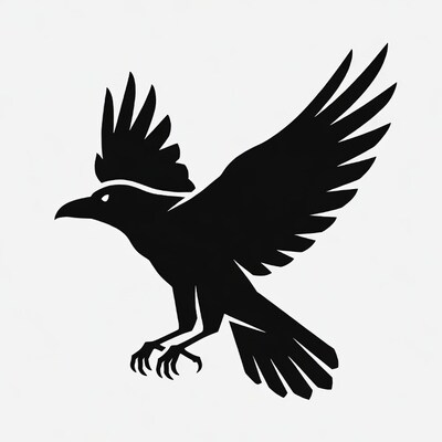 Black crow flying silhouette