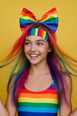 Girl with rainbow hair and bow