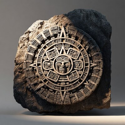 Aztec Calendar Stone on Rock