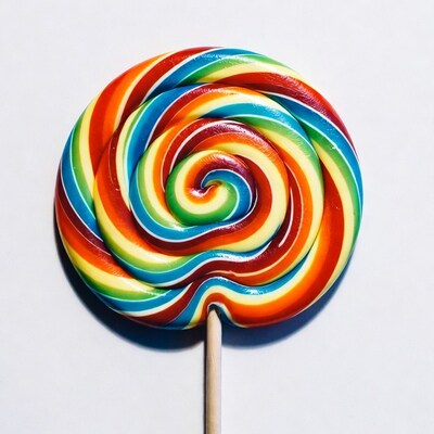 Rainbow Swirl Lollipop on White
