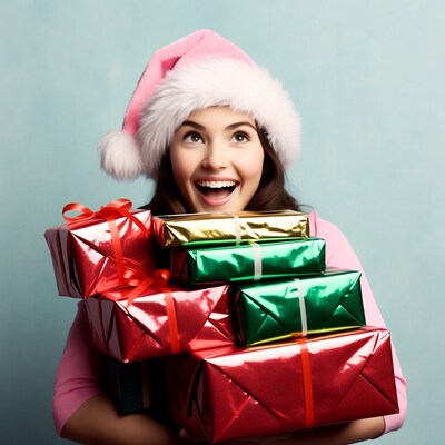 Woman holding Christmas gifts