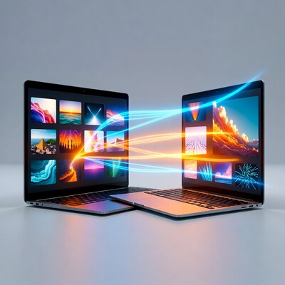 Two Laptops Transferring Data Wirelessly
