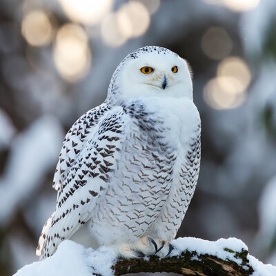 Snowy Owl Perched on Snowy Branch