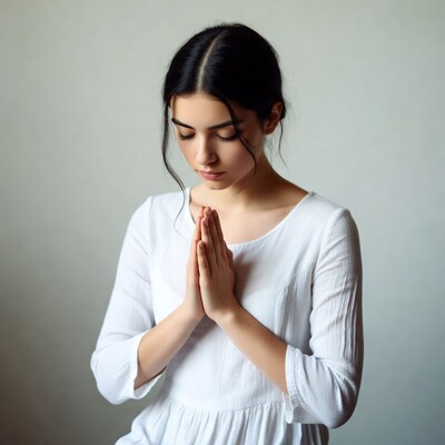 Woman praying with hands together