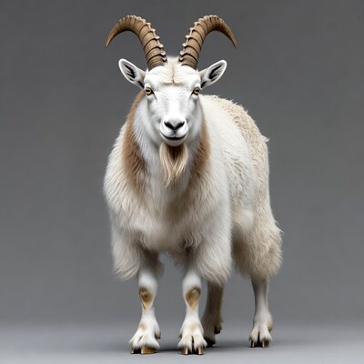 White goat with large horns