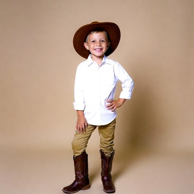 Boy in cowboy hat and boots