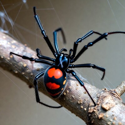 Redback Spider on Web and Branch