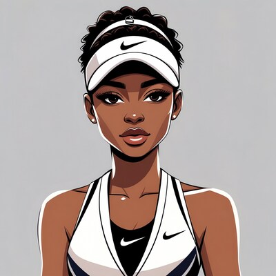 African-American woman in Nike tennis outfit