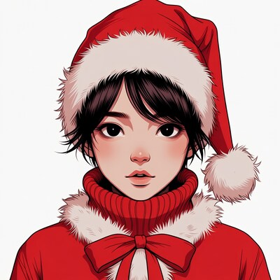 Asian girl in Santa hat illustration