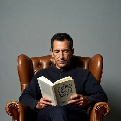 Man reading The Bad Child's Book of Beasts