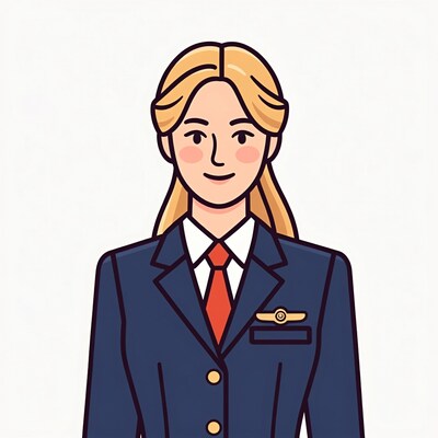 Blonde woman in flight attendant uniform
