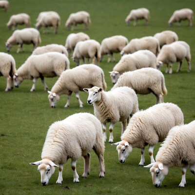 Sheep grazing on green pasture