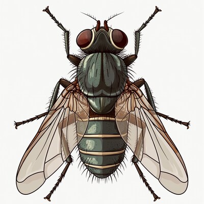 Detailed housefly illustration