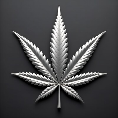 Silver Marijuana Leaf on Dark Background