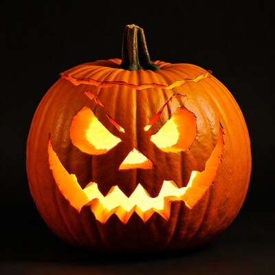 Lit Jack-o-Lantern Pumpkin