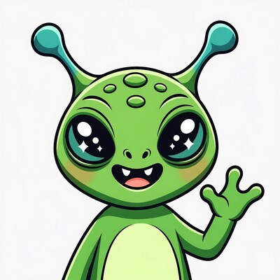 Cute green alien waving