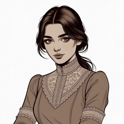 Victorian woman in lace dress illustration