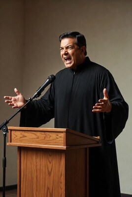 Man preaching at wooden pulpit